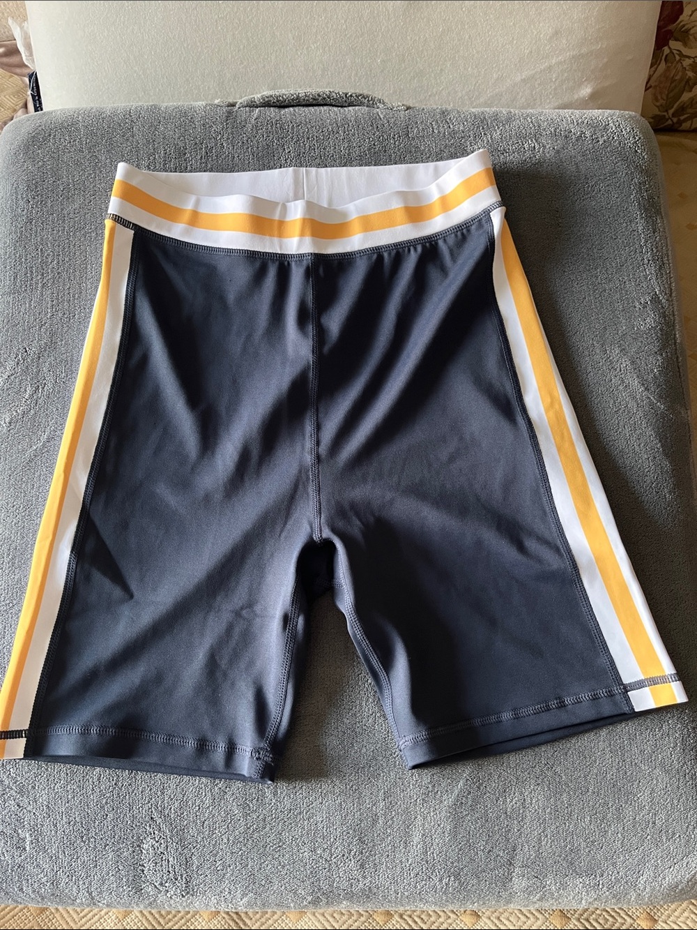 Women’s Athletic Navy Shorts with White and Yellow Side Stripes